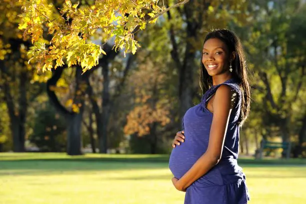 beautiful happy pregnant woman does not have back pain